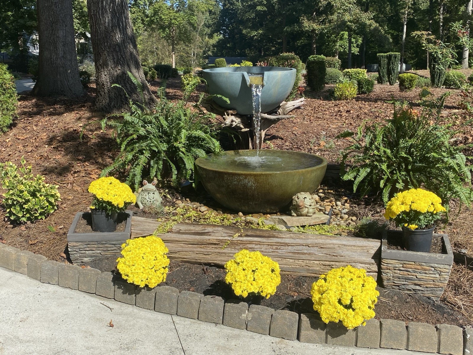Cast stone basin fountain installation